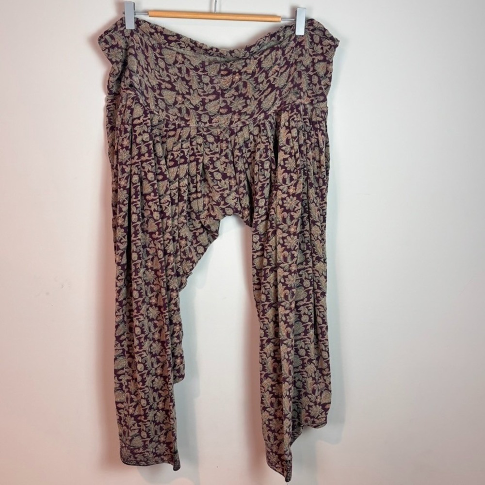 Handmade Womens Adjustble waist Purple Foral Harem Pants One Size Hippie Boho